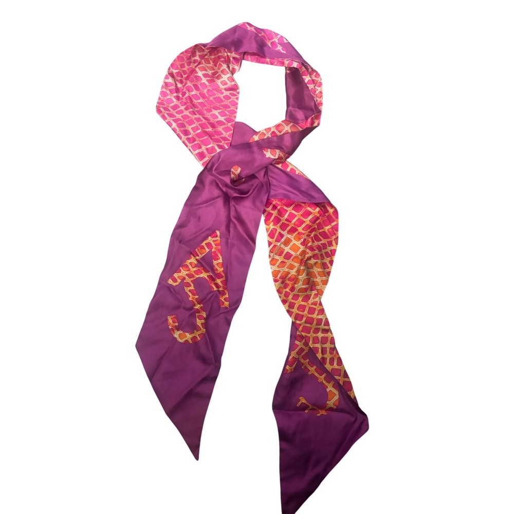 All‎ Saints Silk Long Skinny Scarf Pink and Orange - Picture 2 of 3